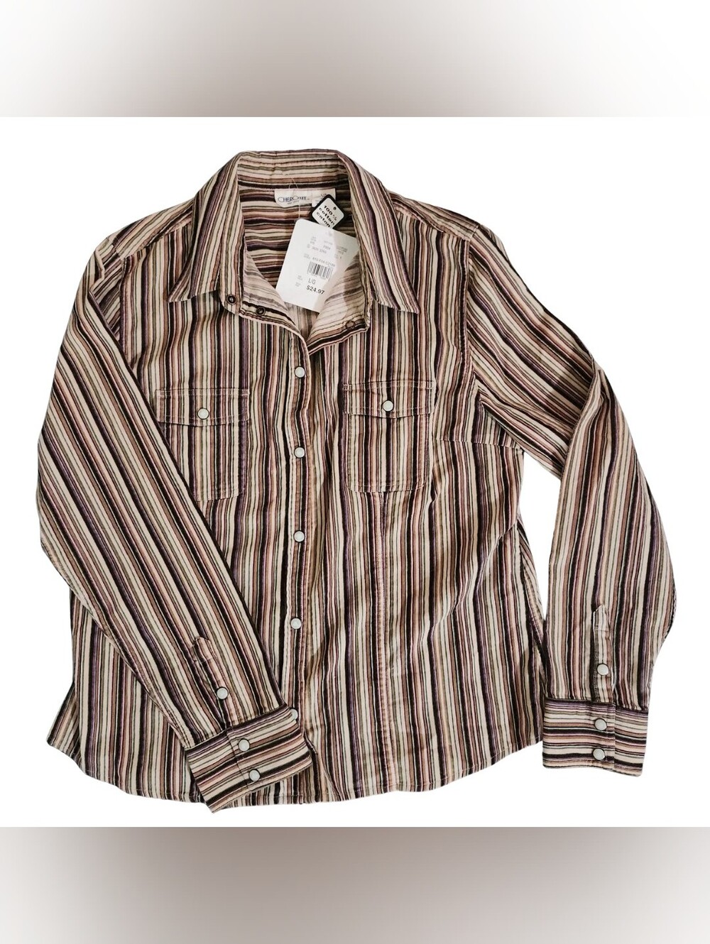 New With Tags Vintage Cherokee Brushed Cotton Snap Up Dress Shirt Ladies Large